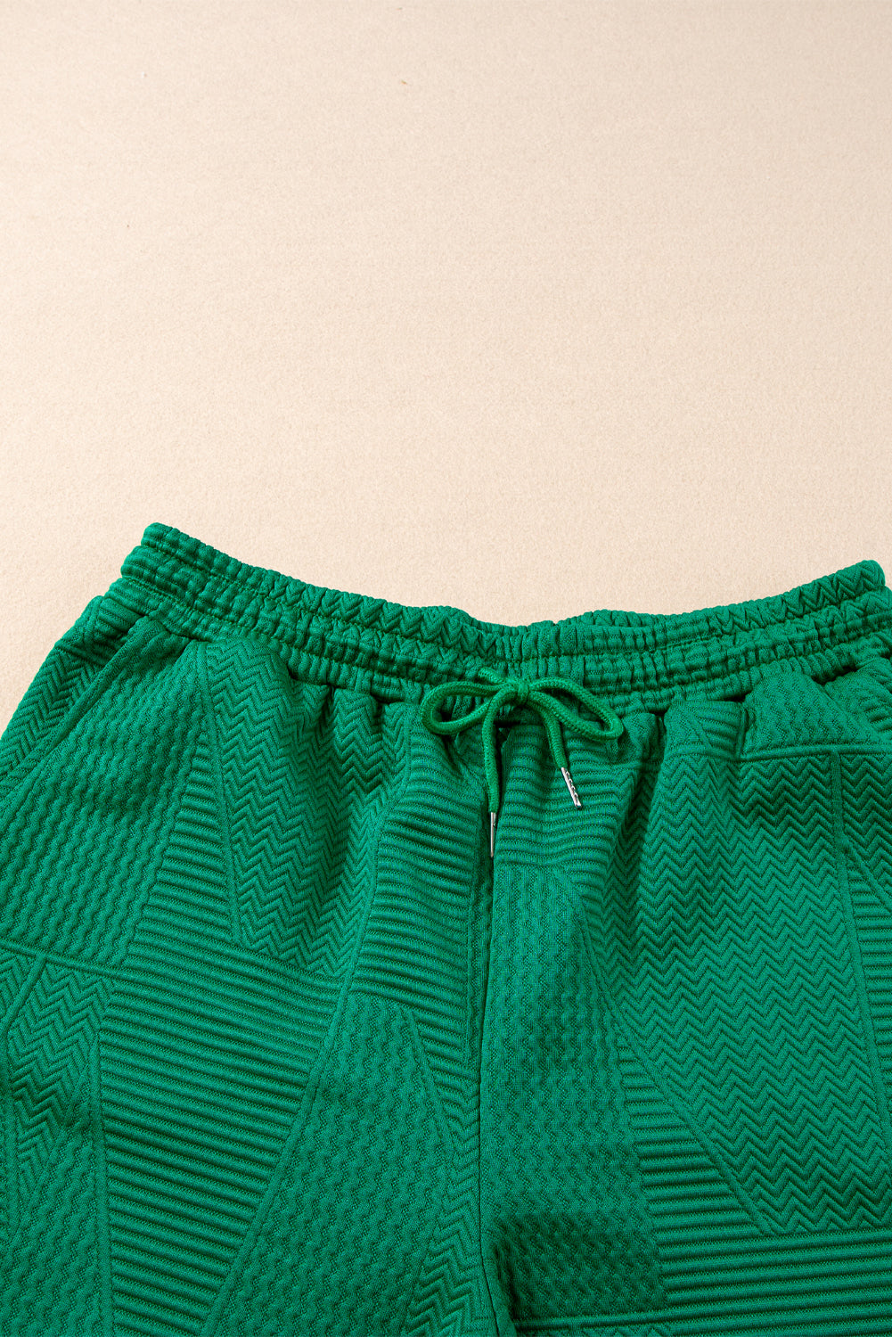 Emerald Green Textured Ruffle Sleeve Top and Drawstring Shorts