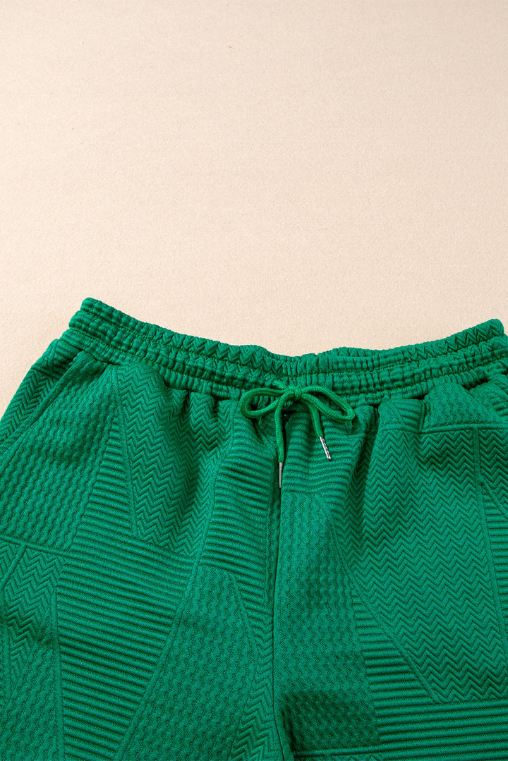 Emerald Green Textured Ruffle Sleeve Top and Drawstring Shorts