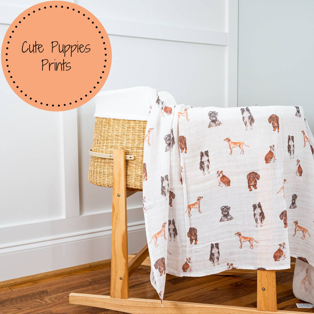 Dog Print Muslin Swaddle Baby Blanket