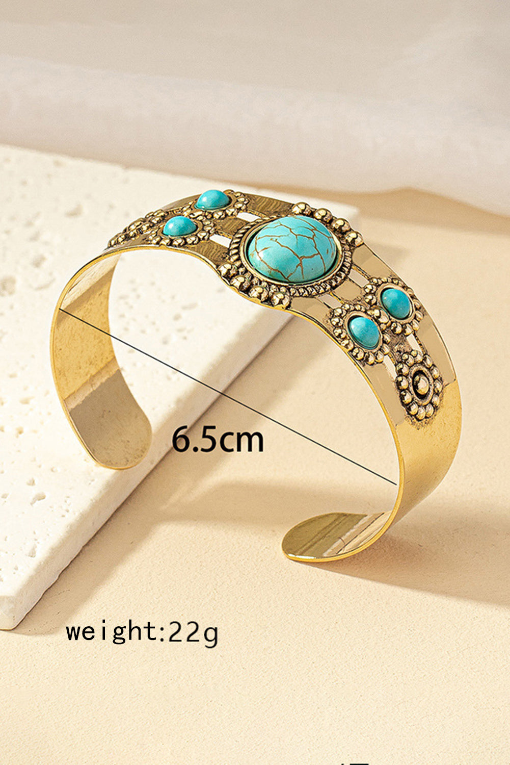 Gold Tone Vintage Boho WEstern Faux Turquoise Cuff Bracelet