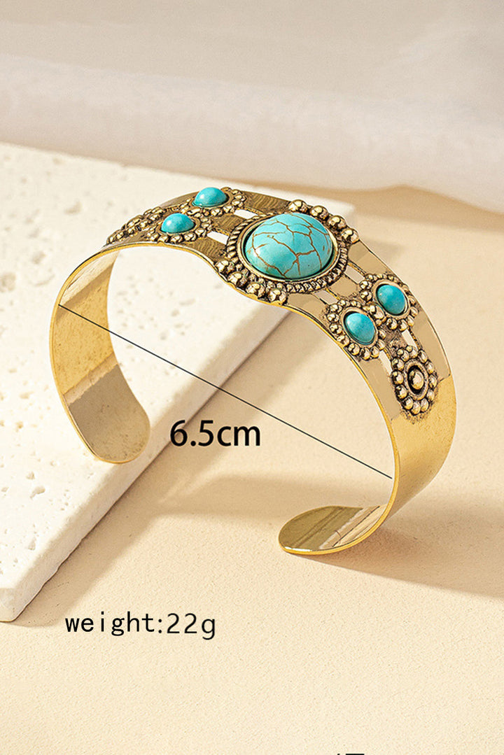 Gold Tone Vintage Boho WEstern Faux Turquoise Cuff Bracelet