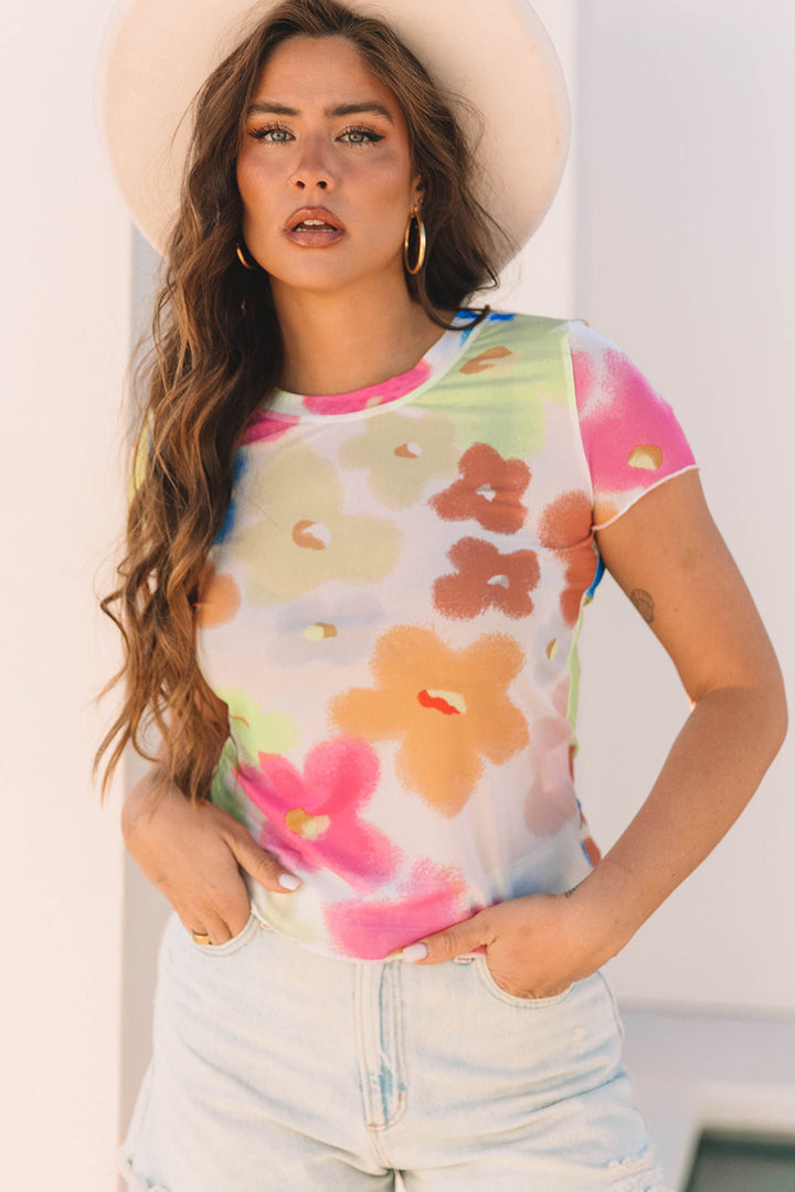 Colorful Floral Mesh Shirt