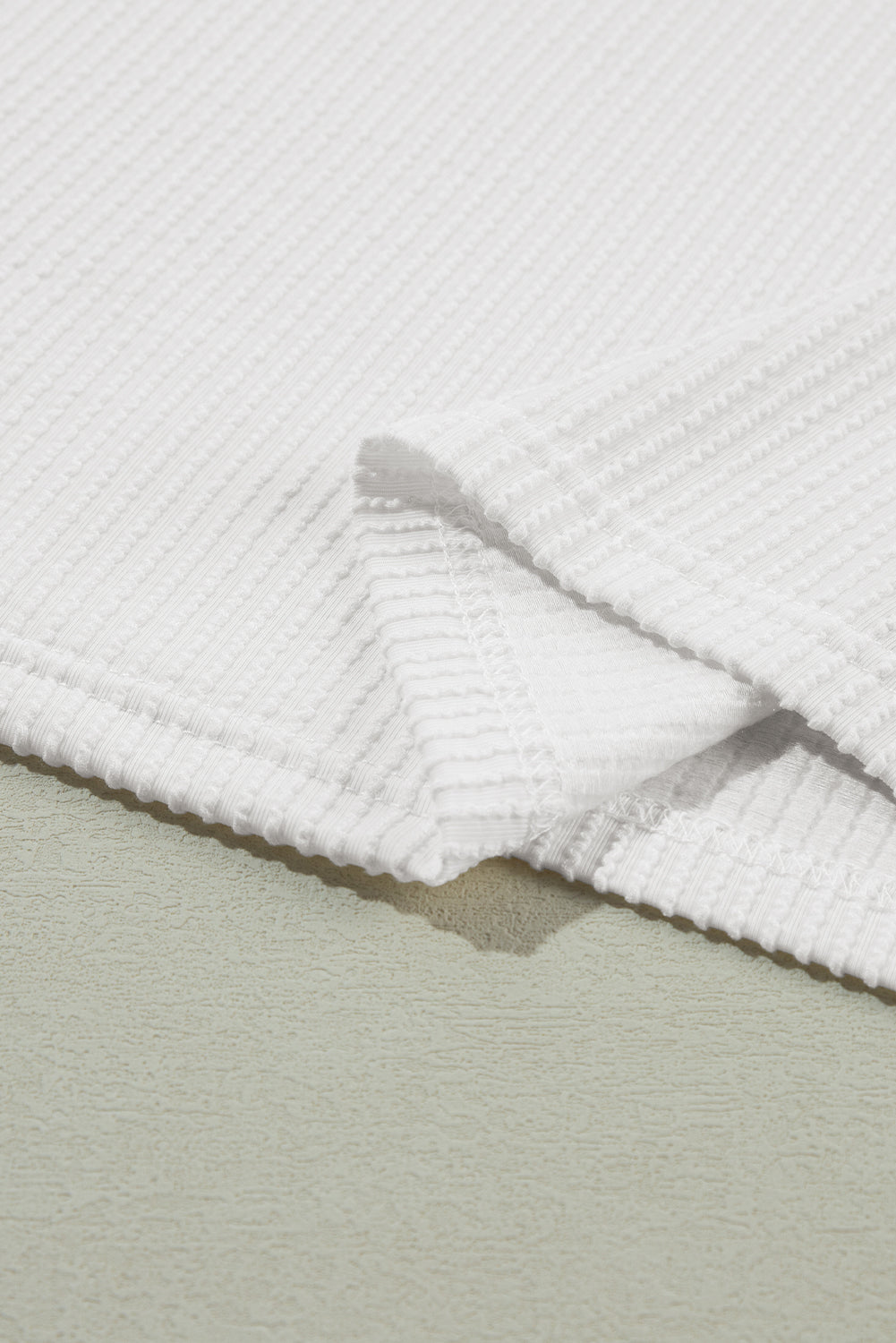 White Three-Quarter Sleeve Textured Ribbed Color Knit Top