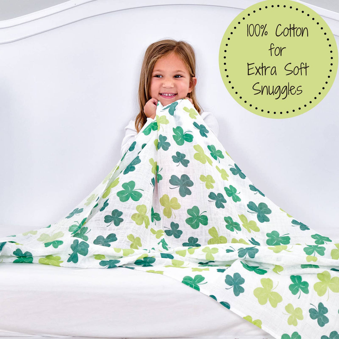 Lucky Shamrock St. Patrick's Day Muslin Swaddle Baby Blanket