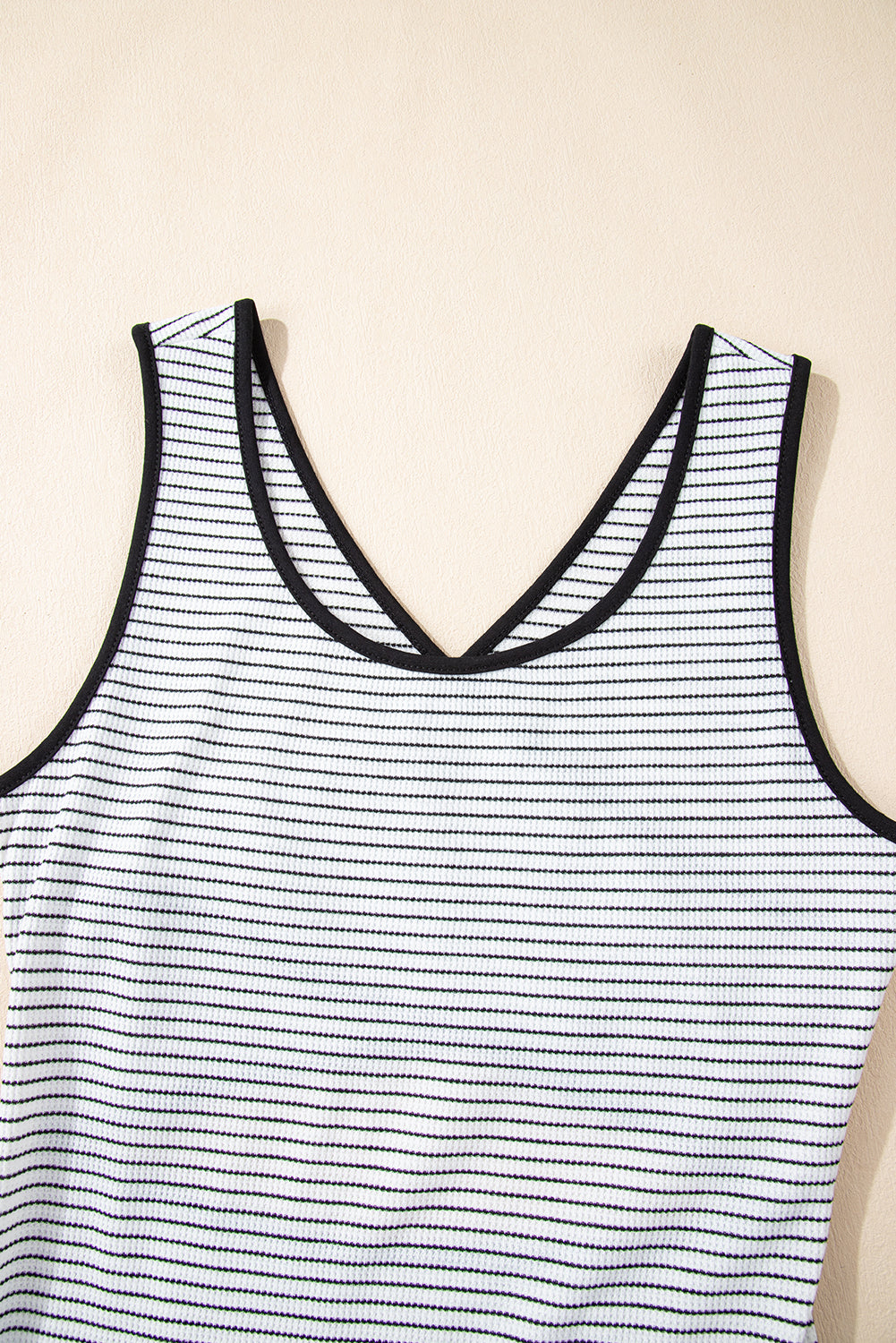 Black Stripe Sleeveless Criss Cross Peek A Boo Back Fitted Mid Length Dress