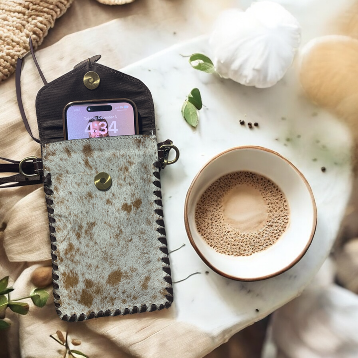 LV Logo Medallion brown Tooled Cowhide Phone Crossbody