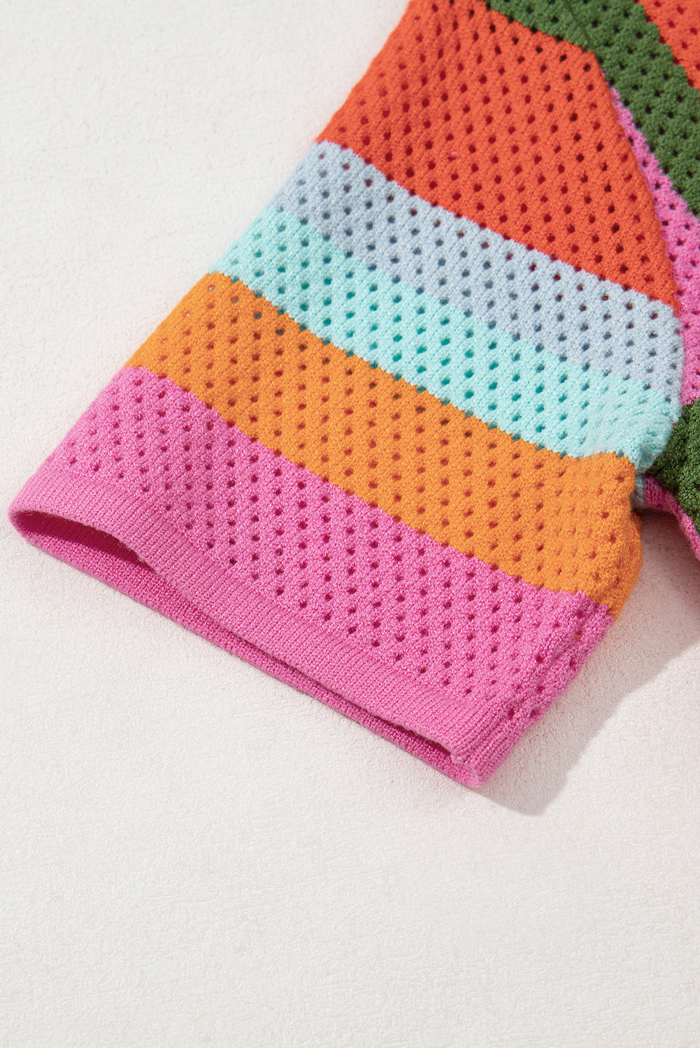 Vibrant Color Block Eyelet Casual Sweater