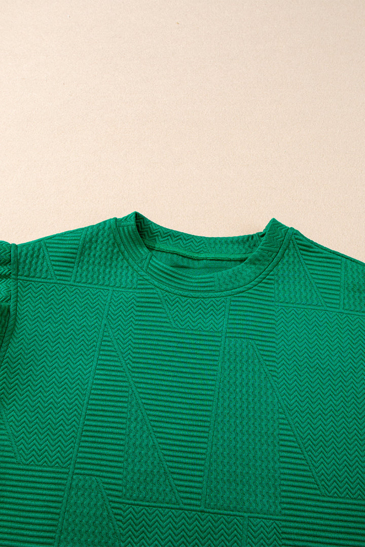 Emerald Green Textured Ruffle Sleeve Top and Drawstring Shorts