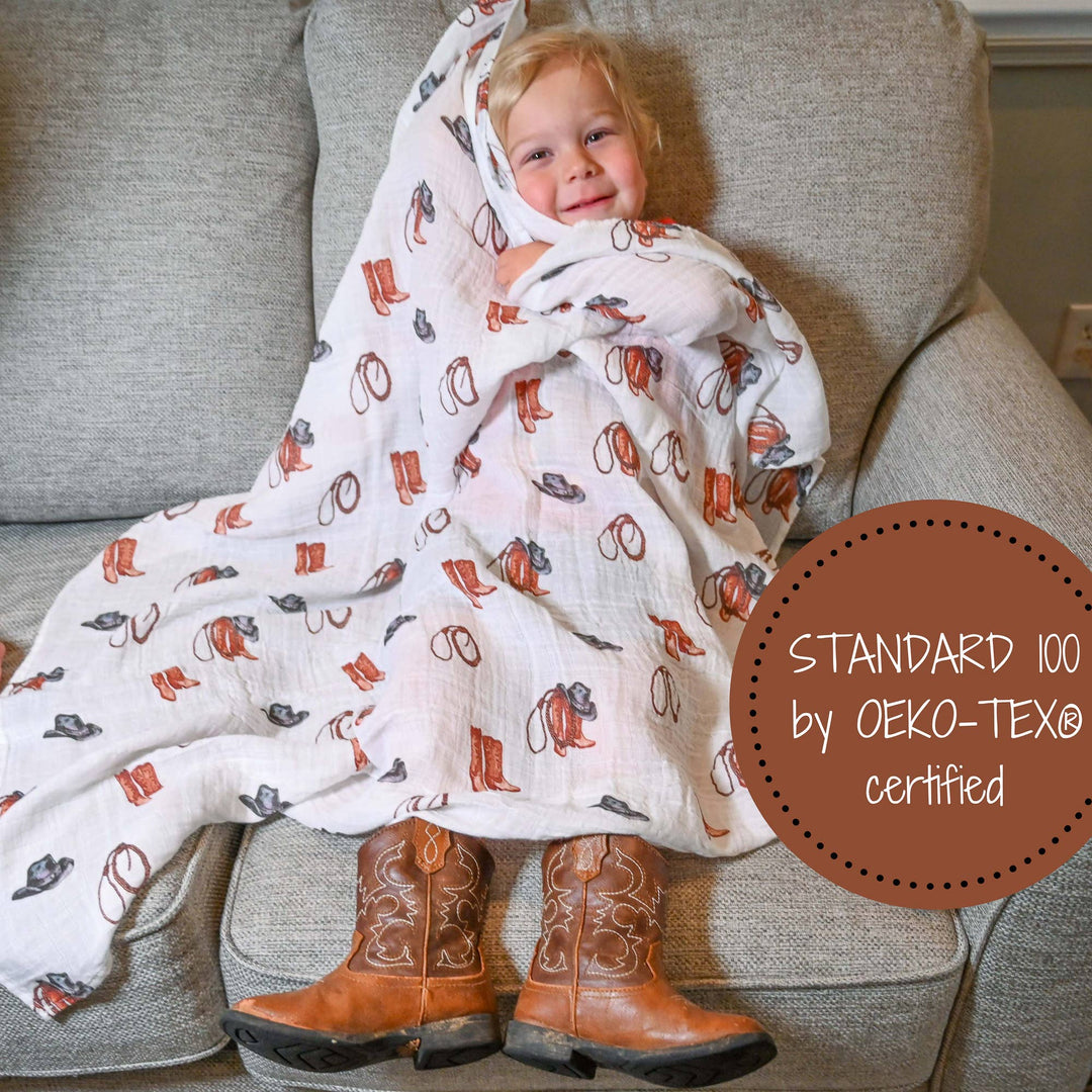 Life Is Better In Boots Western Muslin Swaddle Baby Blanket