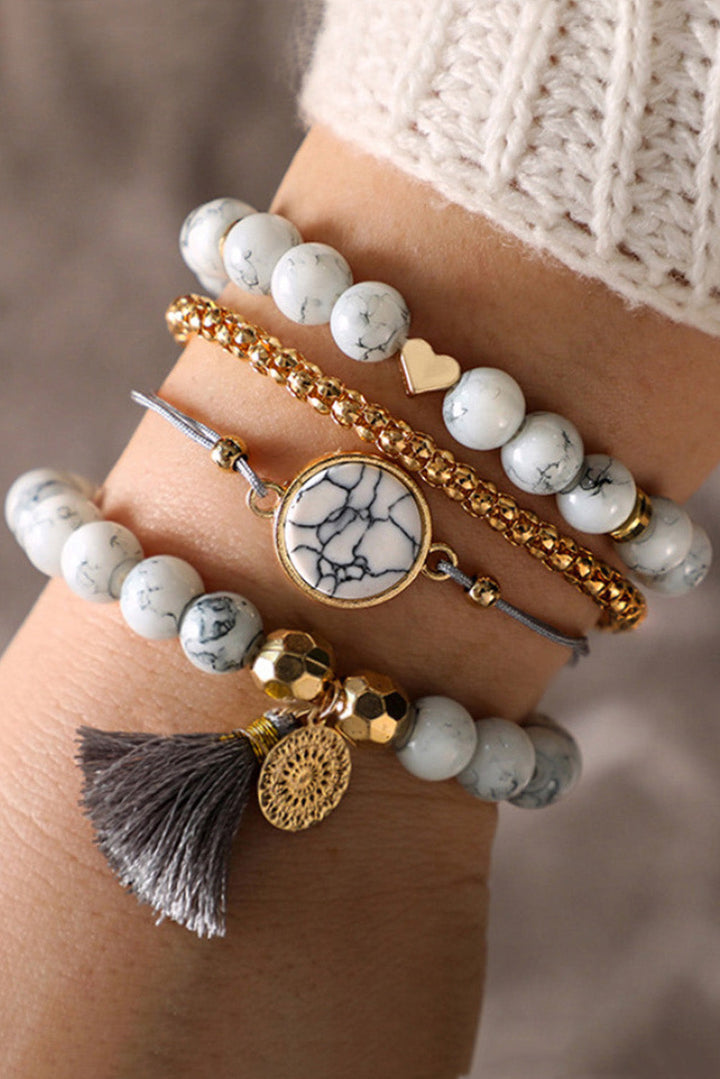 Gray Marble 4 Piece Bracelet Set