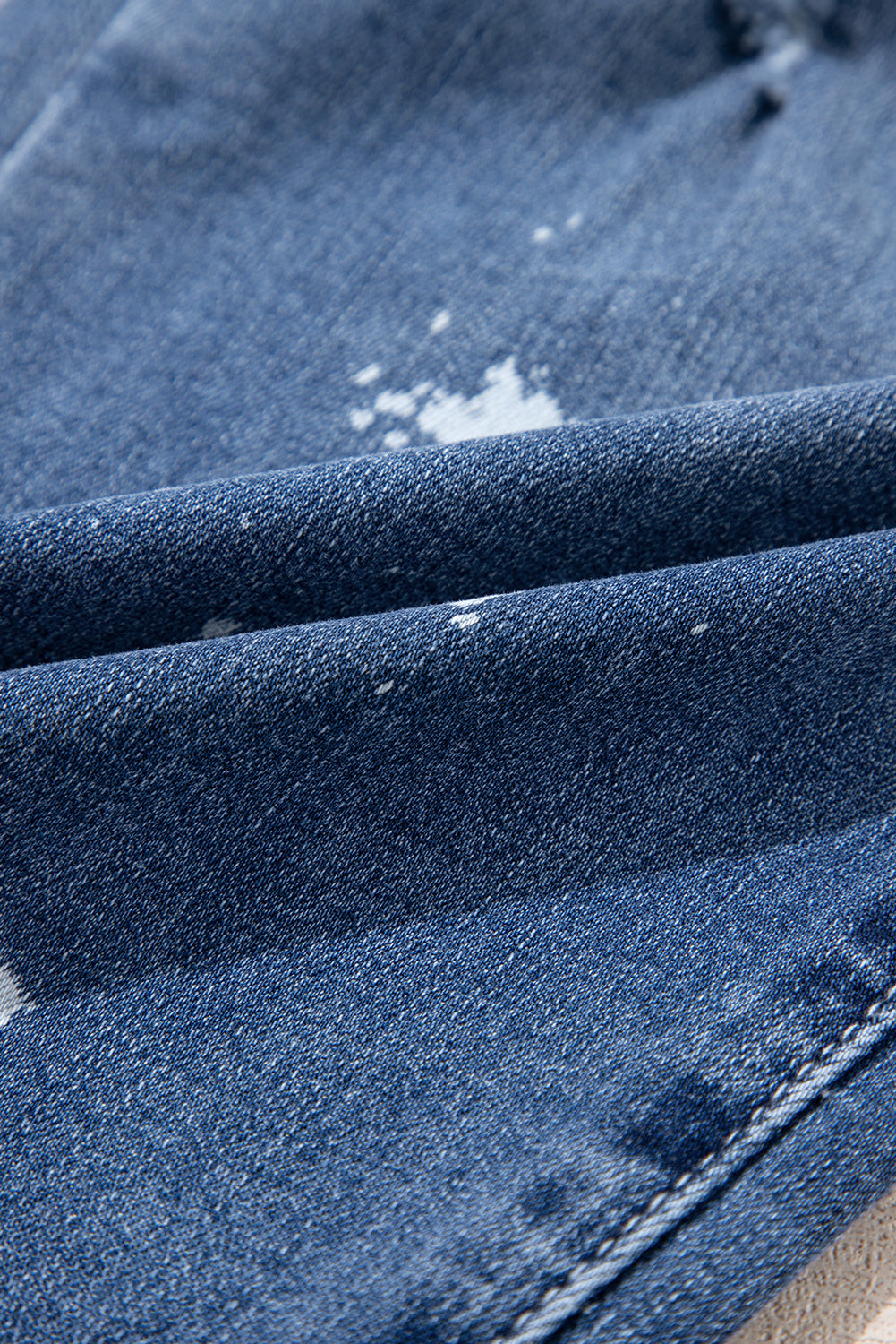 Blue Distressed Bleach Splatter Cropped Straight Leg Jeans with Orange Drawstring