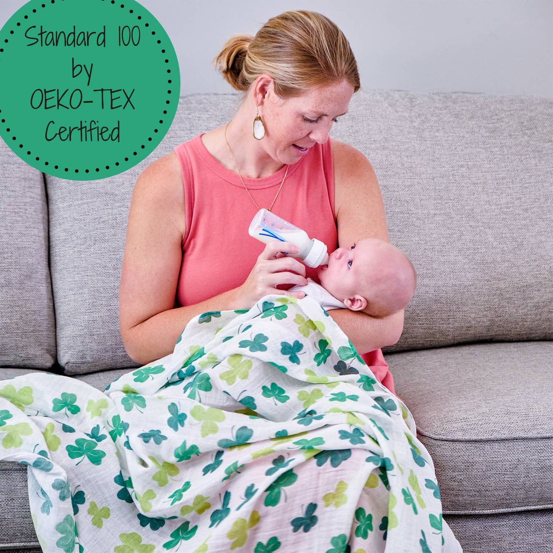 Lucky Shamrock St. Patrick's Day Muslin Swaddle Baby Blanket