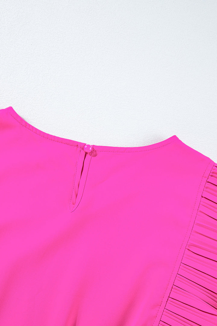 Hot Pink Pleated Layered Flutter Mini Dress