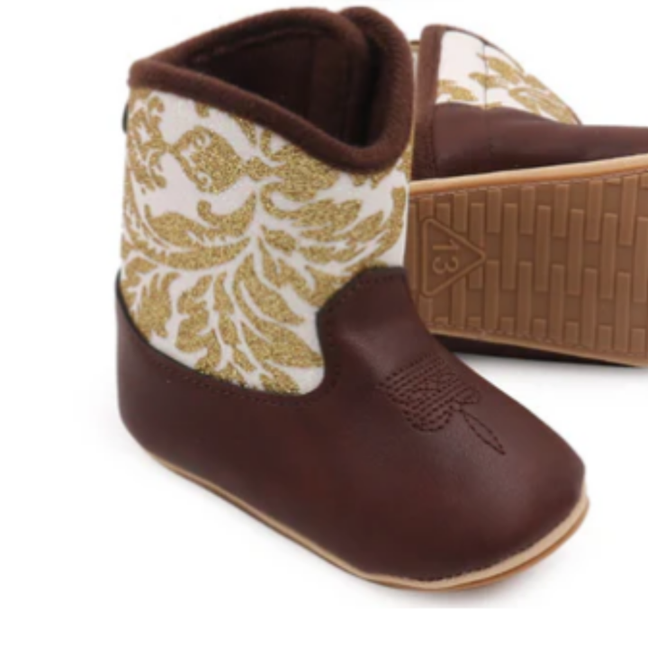 Sparkly Infant Girls Western Boots With Velcro Closure 6-12 Months