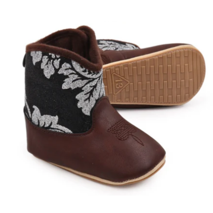 Sparkly Infant Girls Western Boots With Velcro Closure 6-12 Months
