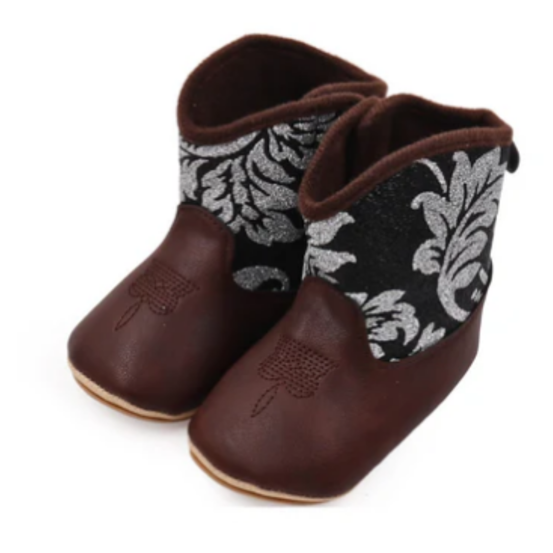 Sparkly Infant Girls Western Boots With Velcro Closure 6-12 Months