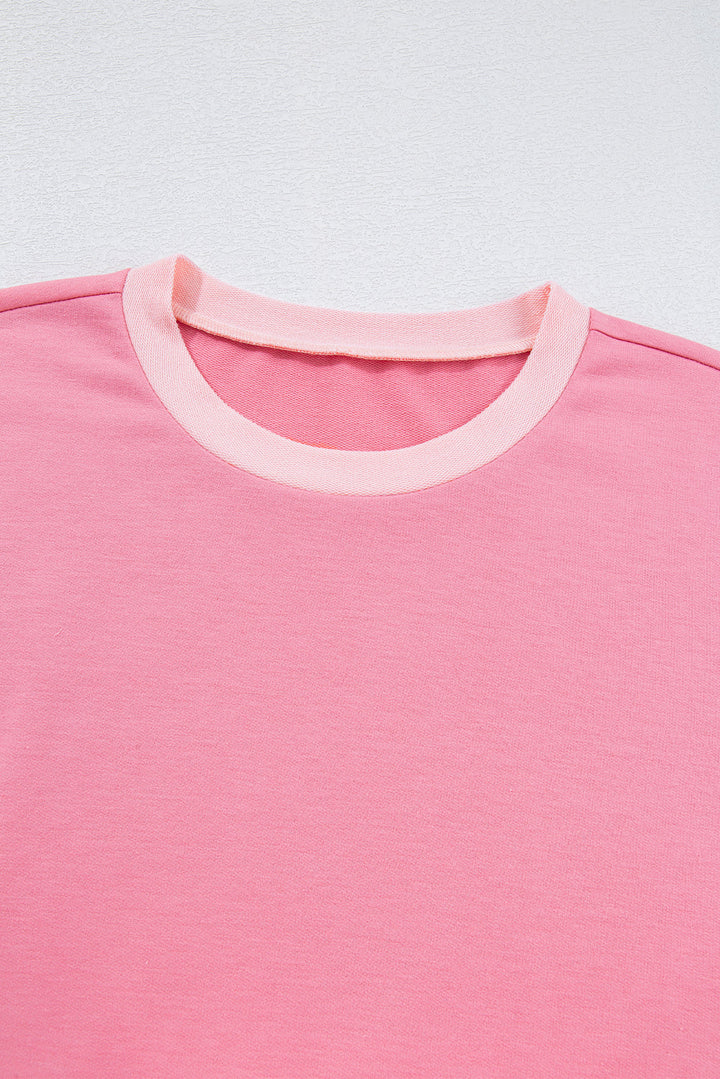 Rose Blossom Half Sleeve Raw Seam High Low Side Split Top