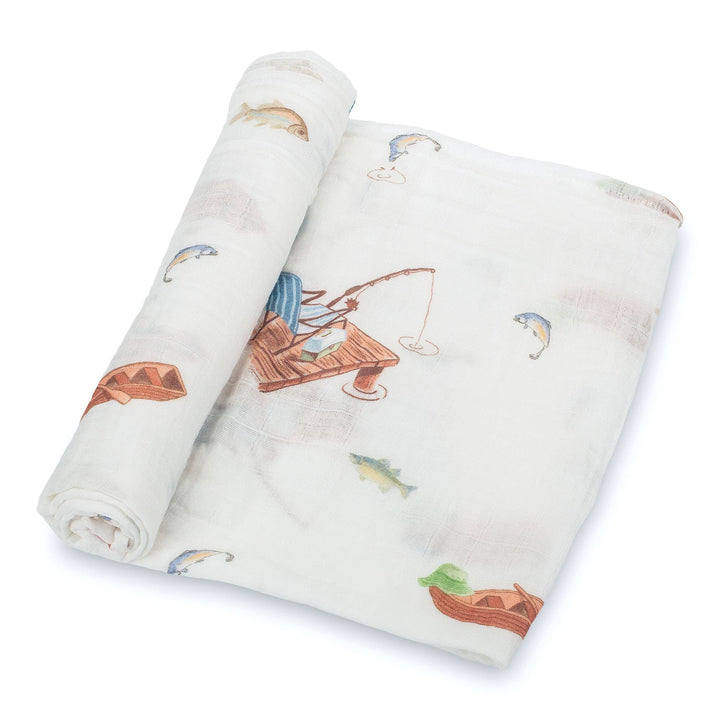 Gone Fishing Muslin Cotton Swaddle Baby Blanket
