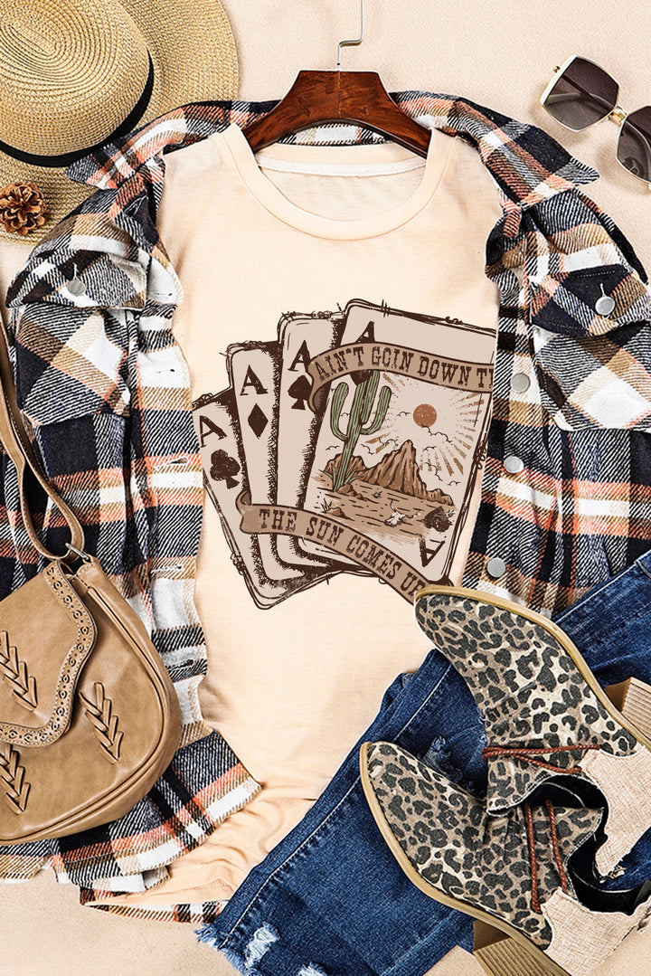 Creamy Beige 'Ain't Goin Down Til The Sun Comes Up' Aces Western Poker T-Shirt