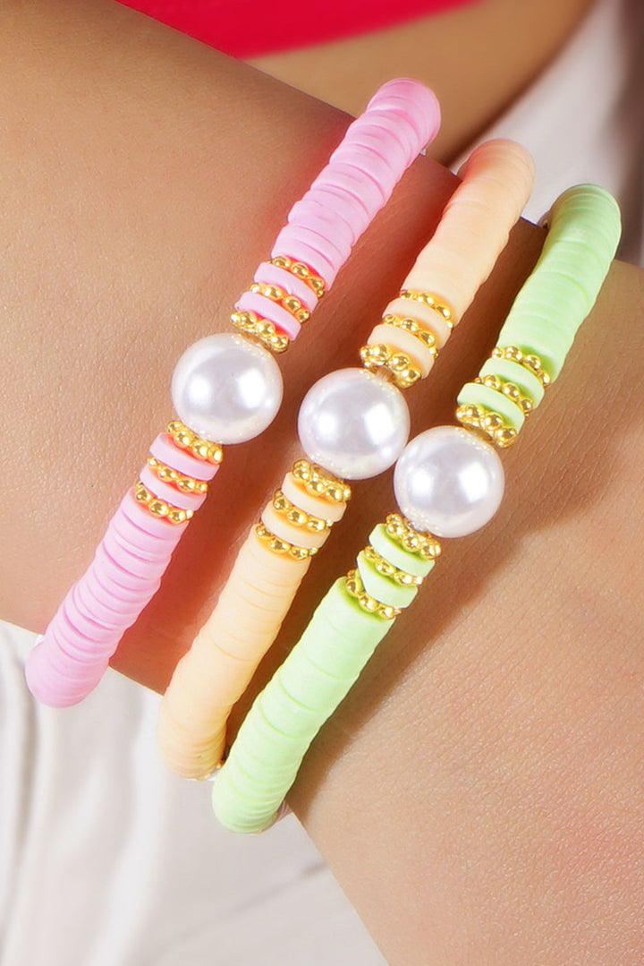 Pastel 3 Piece Stacking Stretch Bracelet Set with Faux Pearls