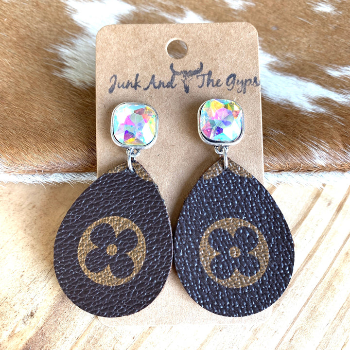 LV Logo Upcycled Teardrop Dangle Earrings