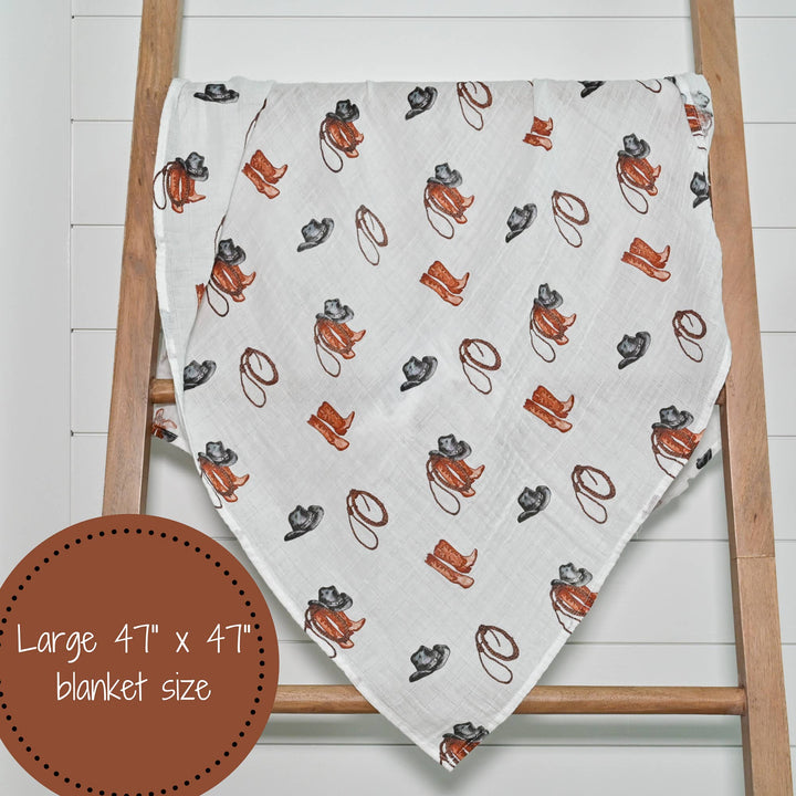 Life Is Better In Boots Western Muslin Swaddle Baby Blanket