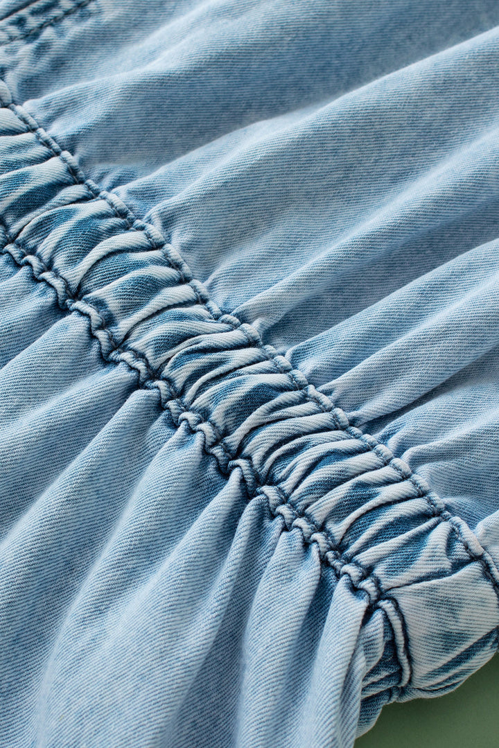 Studded V Neck Raw Hem Sleeveless Light Washed Blue Denim Romper