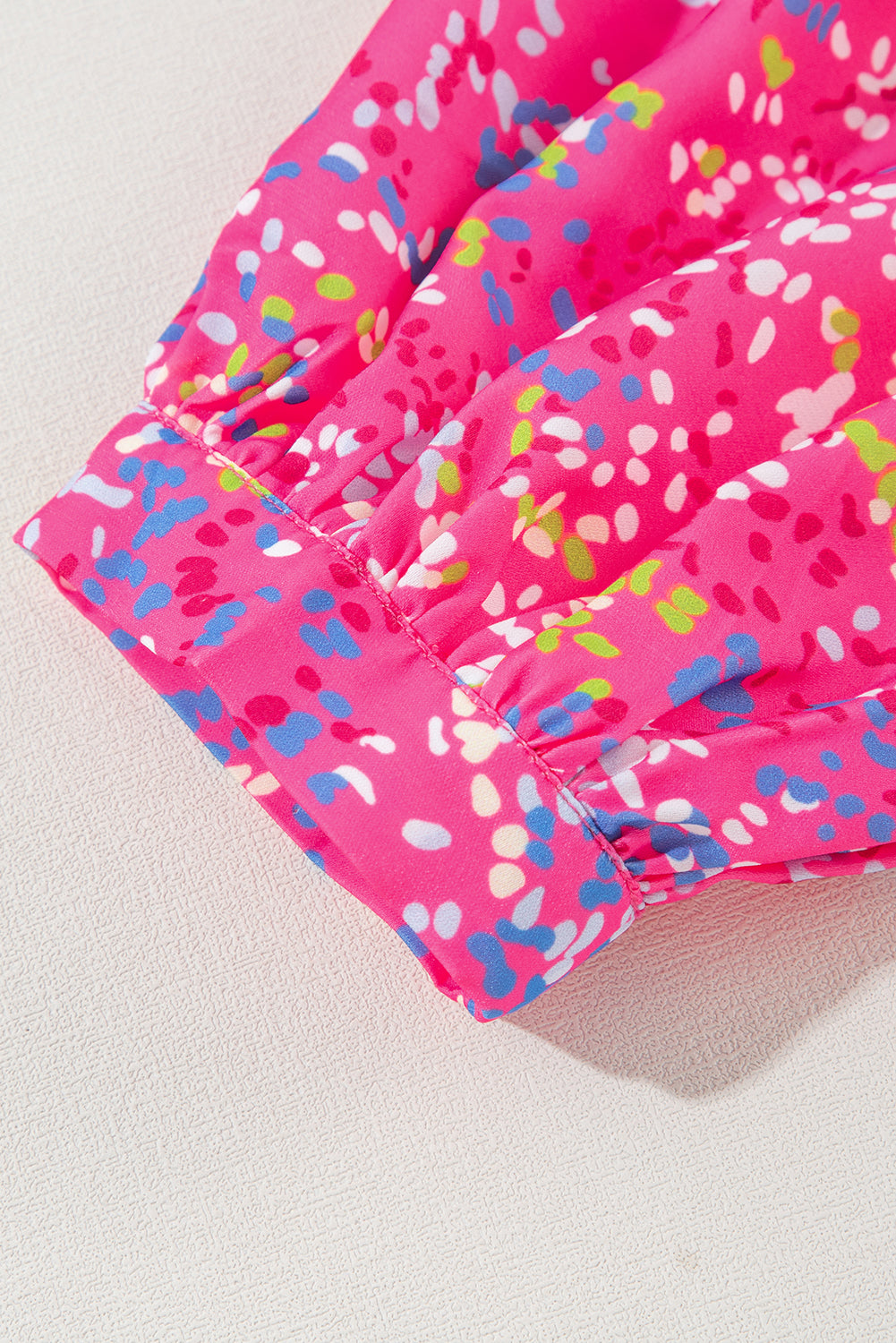 Hot Pink Abstract Floral Print Collared V Neck Babydoll Blouse