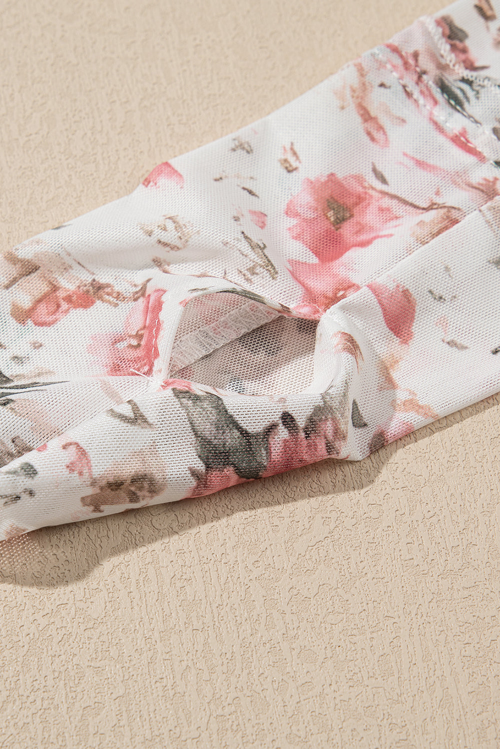 White Floral Long Sleeve High Neck Sheer Top