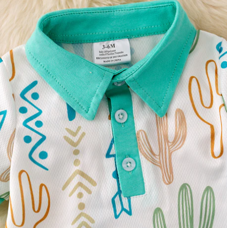 White Texutured Cactus Infant Boy's 1 Piece Short Romper