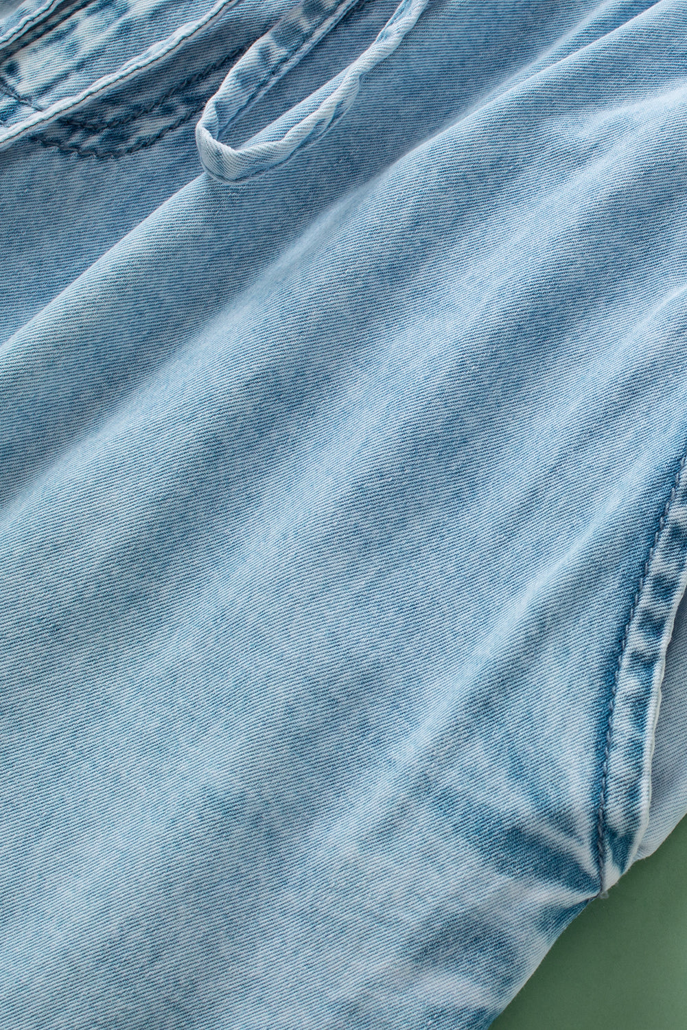 Studded V Neck Raw Hem Sleeveless Light Washed Blue Denim Romper