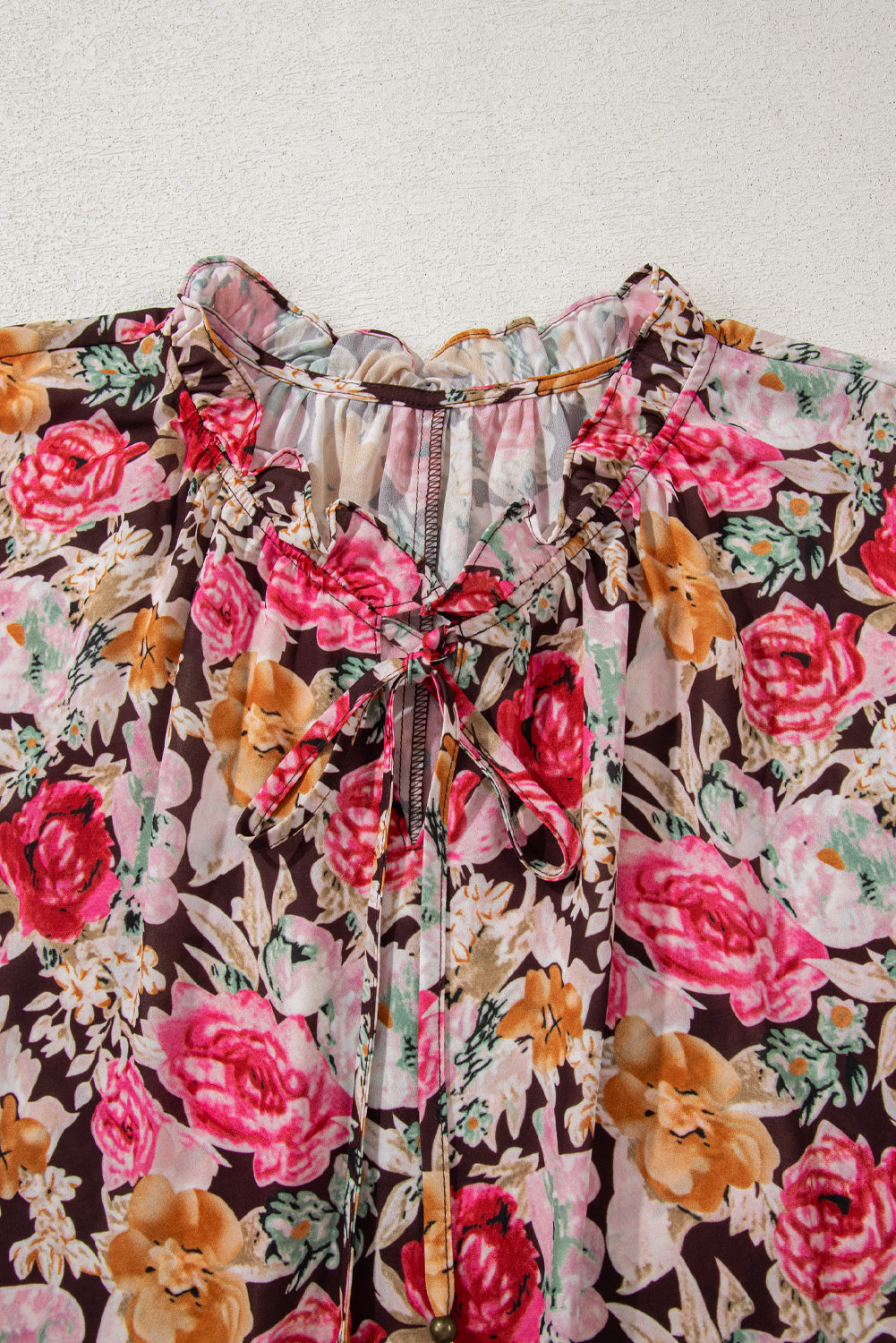 Floral Print Ruffle Collar Short Sleeve Blouse