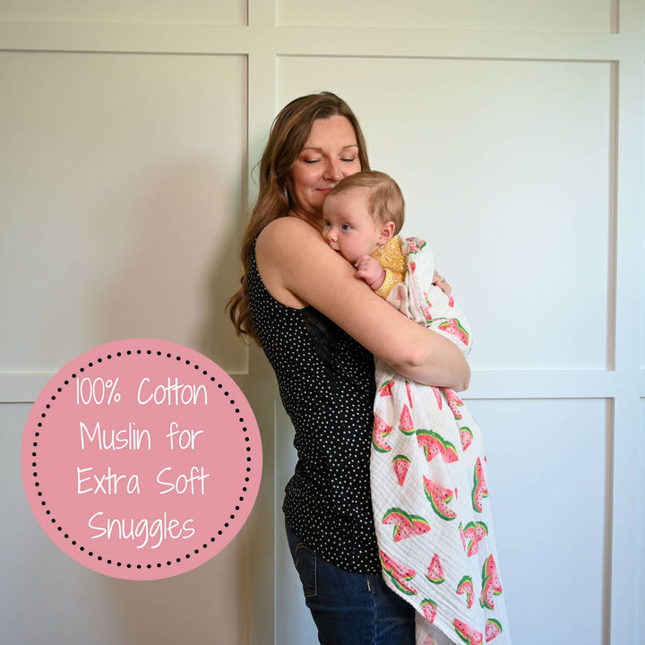 One In A Melon -Watermelon Muslin Swaddle Baby Blanket
