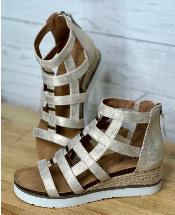 Corkys "Caged Animal" in Silver Wedge Sandal