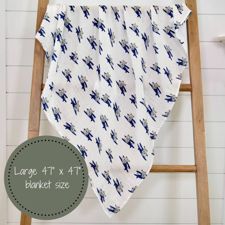 Up and Away Airplane Muslin Swaddle Baby Blanket