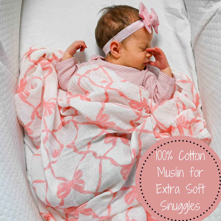 Beautiful Bows MuslinSwaddle Baby Blanket