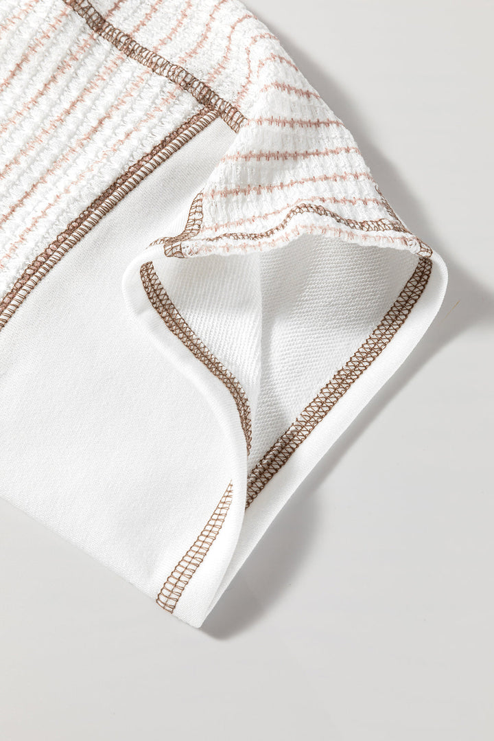 Mocha & White Striped Sleeve Raglan Patchwork Top