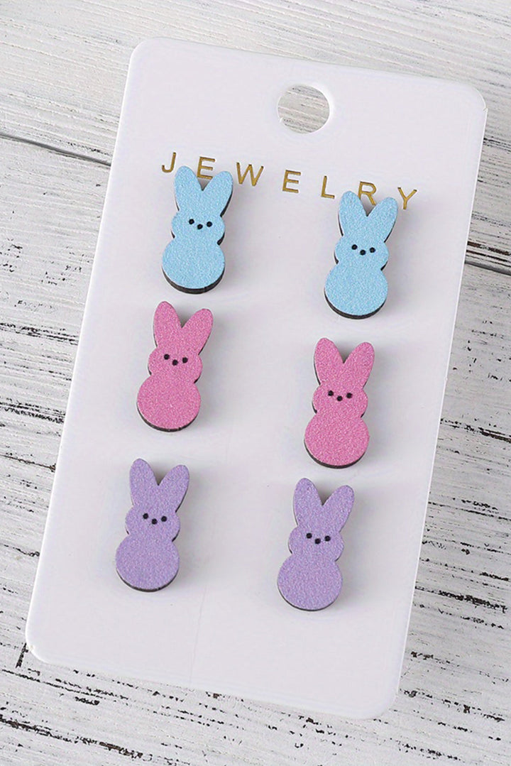 Easter Bunny Pastel Wooden Earrings-3 Sets
