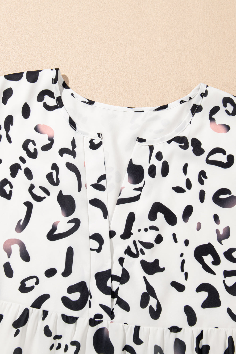 White Leopard Print V Neck Ruffle Sleeve Loose Fit Maxi Dress