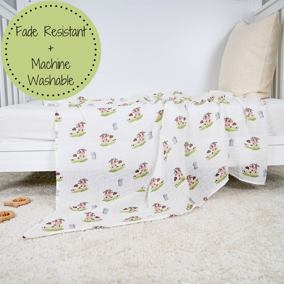 Moo Cow Farm Theme Muslin Swaddle Baby Blanket