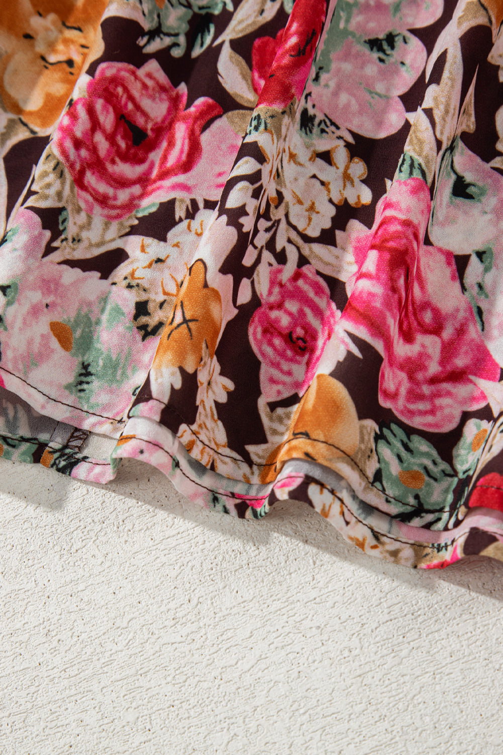 Floral Print Ruffle Collar Short Sleeve Blouse