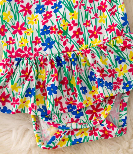 Infant Vibrant Floral BAMBOO One Piece Ruffle Skirted Body Suit