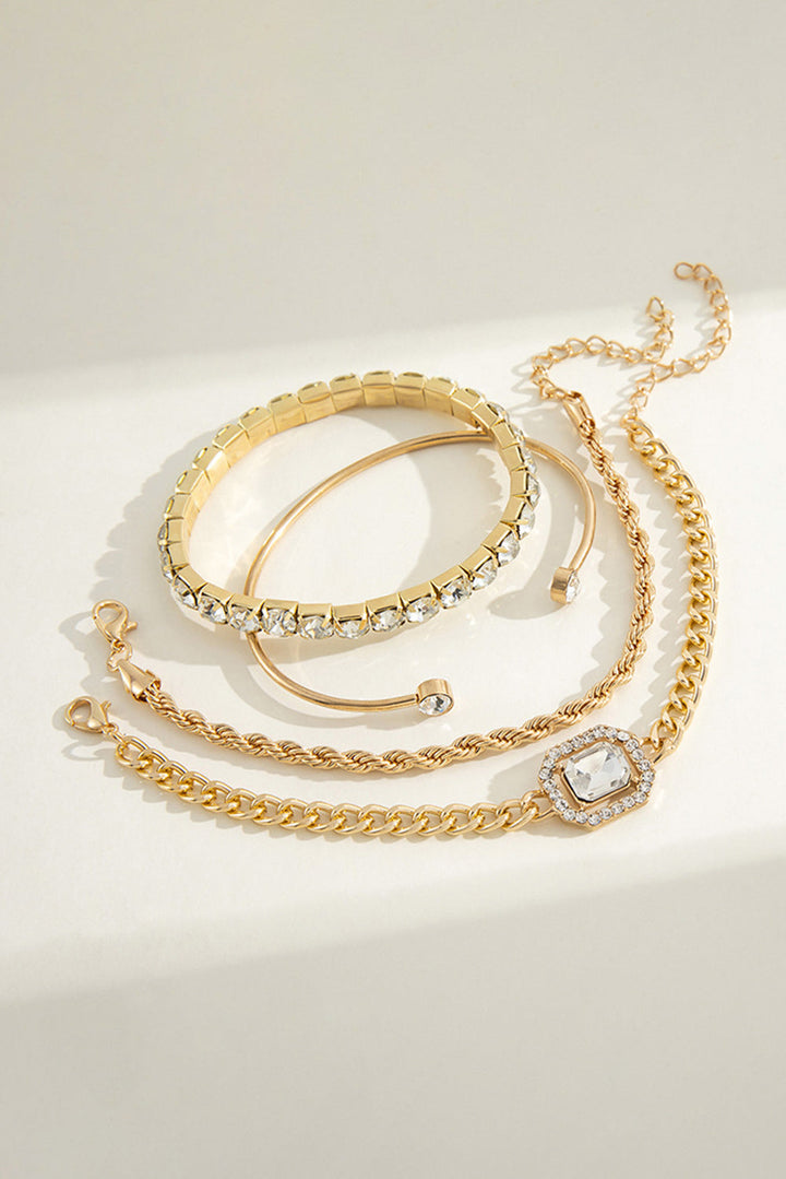 Gold Plated Rhinestone Tennis Bracelet, Bangle and Chain Bracelet Set 4 Piece