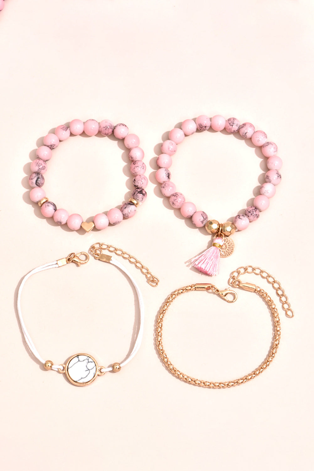 Pink Marble 4 Piece Bracelet Set