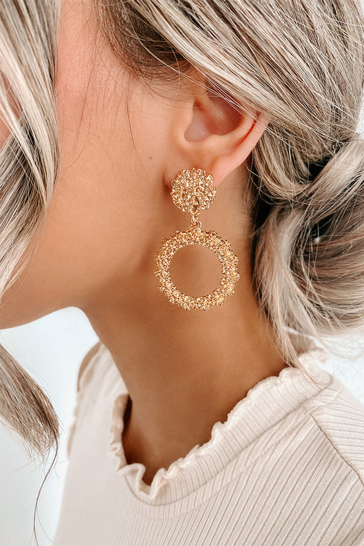 Gold Tone Glitter Circle Dangle Pierced Earrings