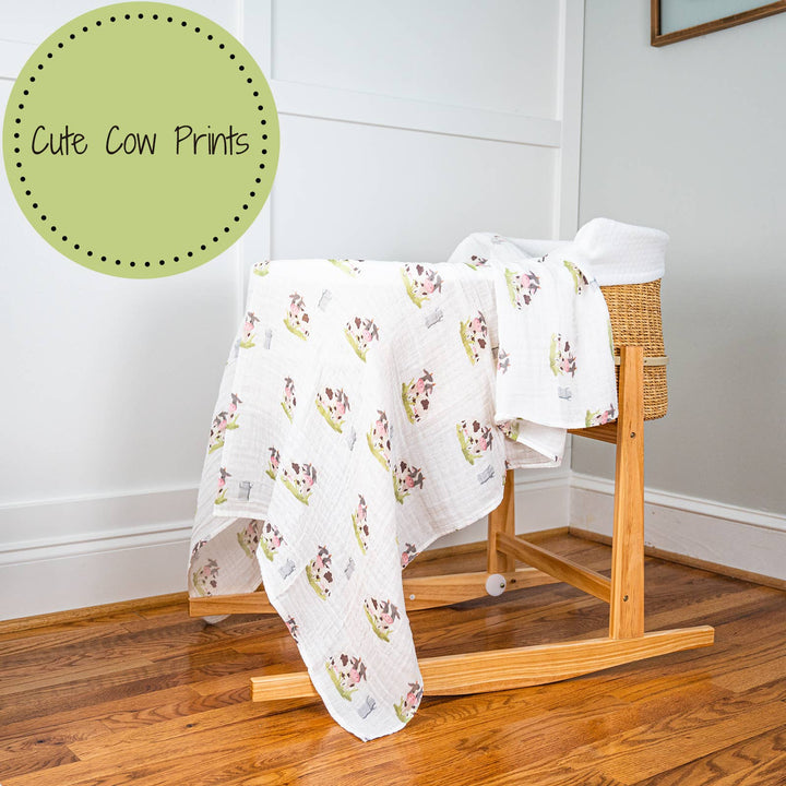 Moo Cow Farm Theme Muslin Swaddle Baby Blanket