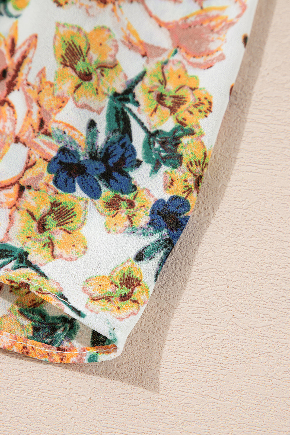 Floral V Neck 3/4 Sleeve Elastic Waist Ruffled Dress