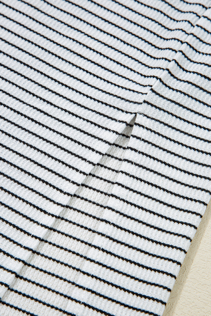 Black Stripe Sleeveless Criss Cross Peek A Boo Back Fitted Mid Length Dress