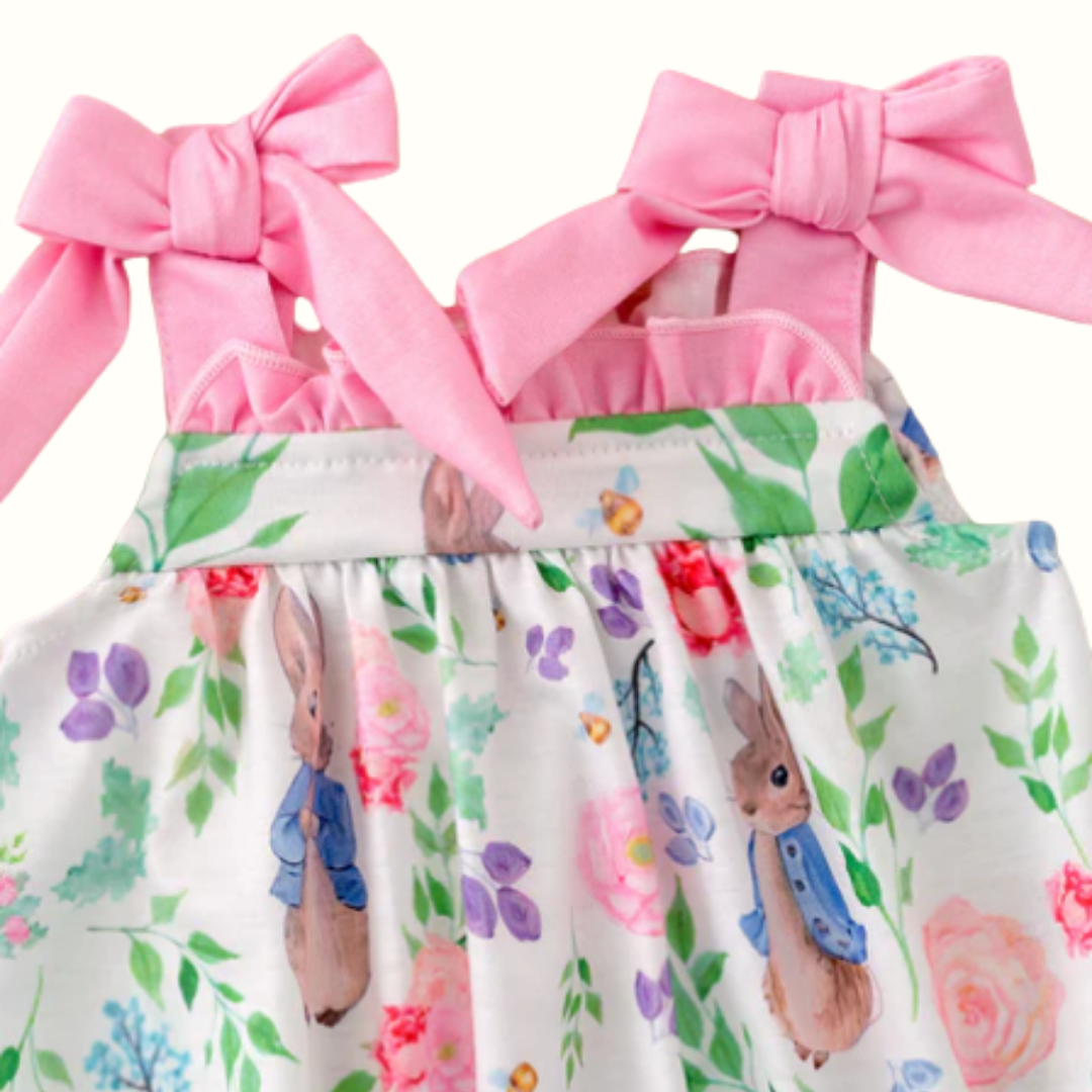 Easter Bunny Floral Infant Girls One Piece Tie Shoulder Romper