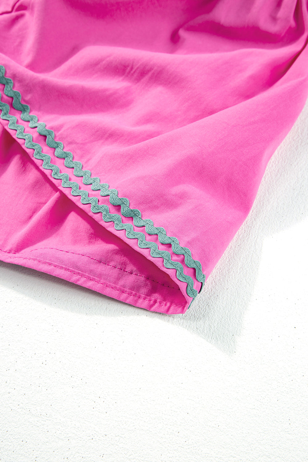 Hot Pink Ric Rac Trimmed Flutter Sleeve V Neck Tiered Dress